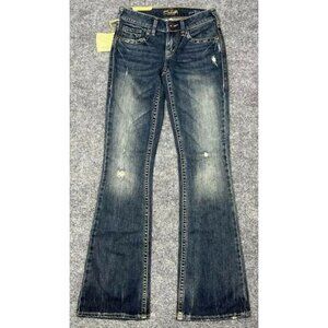 Silver Jeans Aiko Flare Womens 24X33 Blue Denim Distressed Stretch Curvy New